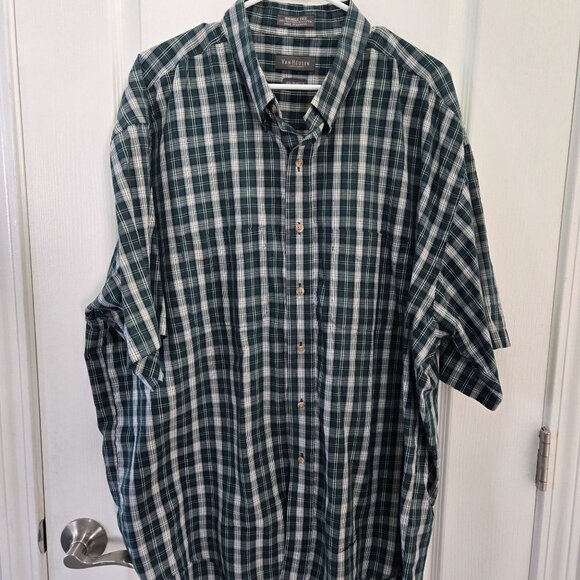 Van Heusen Men's Wrinkle-Free Green Plaid Button-Up Short Sleeve Shirt XXL - Picture 1 of 6